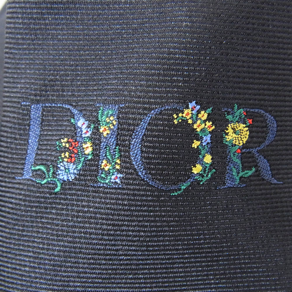 Dior ディオール シルク 100％ ロゴ 刺繡 ネクタイ ネイビー系【極上美品】【中古】