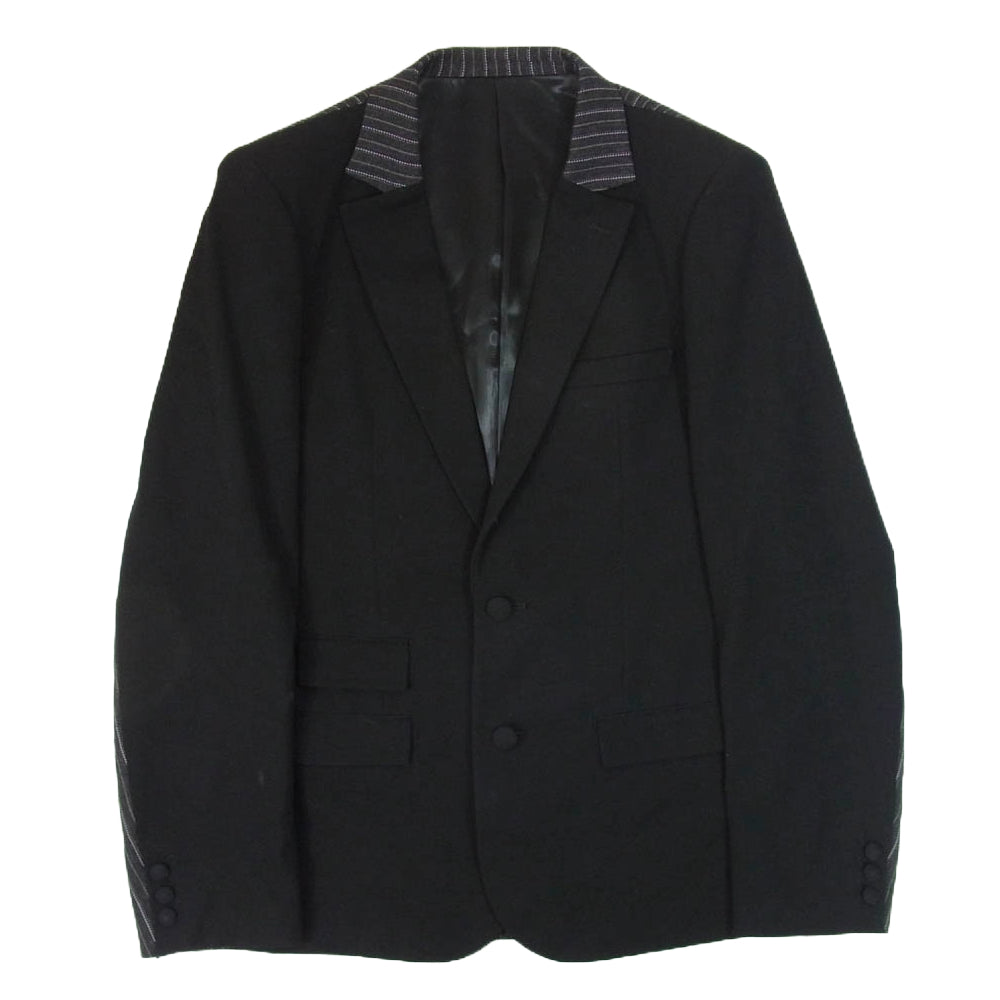 NUMBER(N)INE ナンバーナイン 04AW F04-NJ001 GIVE期 ノッチド ラペル ストライプ切替 2B テーラード ジャケット スクール ジャケット ブラック系 3【中古】