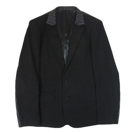 NUMBER(N)INE ナンバーナイン 04AW F04-NJ001 GIVE期 ノッチド ラペル ストライプ切替 2B テーラード ジャケット スクール ジャケット ブラック系 3【中古】
