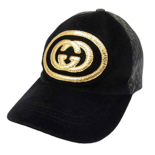 GUCCI グッチ ×Dapper Dan ダッパーダン インターロッキング G ベロア ベースボール キャップ 帽子 ブラック系 M【中古】