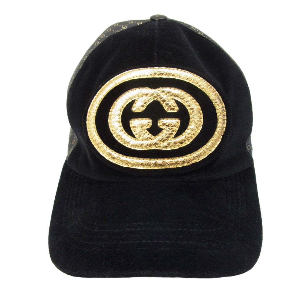 GUCCI グッチ ×Dapper Dan ダッパーダン インターロッキング G ベロア ベースボール キャップ 帽子 ブラック系 M【中古】