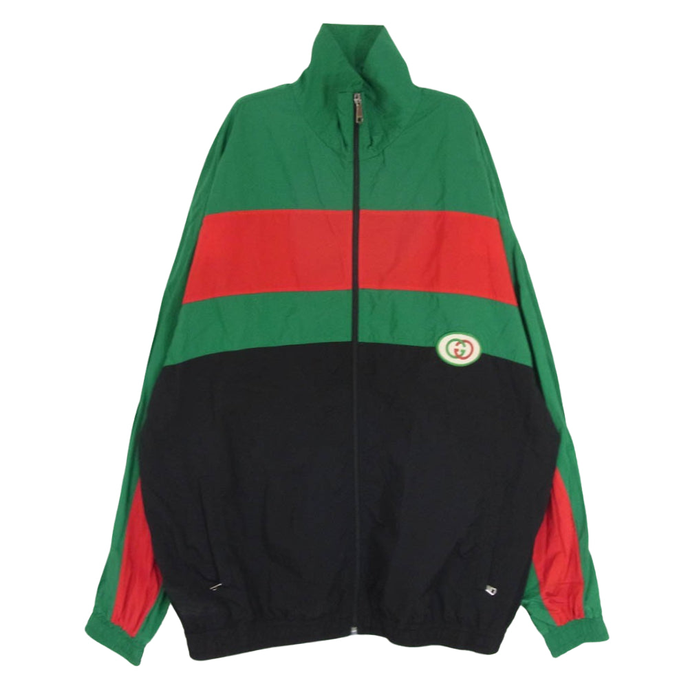 GUCCI グッチ 20SS 573308 Oversized GRG Nylon Track Jacket トリコロール カラー GG ワッペン ブルゾン ナイロン ジャケット ブラック系 S【中古】