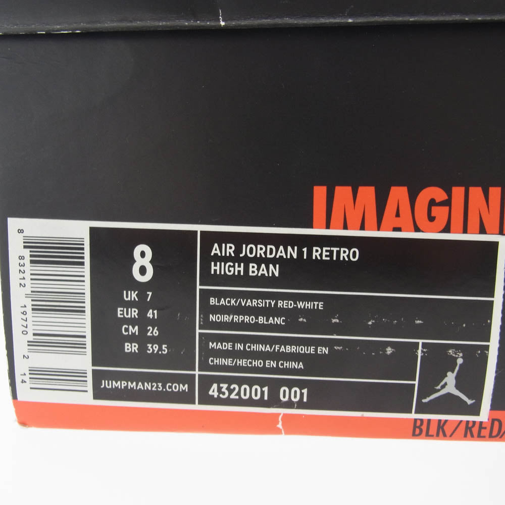 NIKE ナイキ 432001-001 Air Jordan 1 Retro High Banned 2011 エアジョーダン レトロ ハイ バンド ブラック系 レッド系 26cm【新古品】【未使用】【中古】