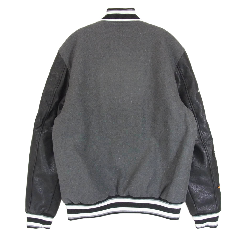 REASON リーズン スカル パッチワーク フェイクレザー切替 スタジアム ジャケット スタジャン グレー系 M【中古】