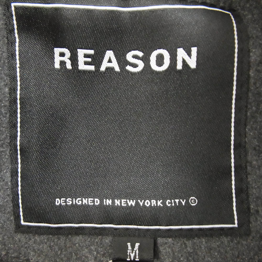 REASON リーズン スカル パッチワーク フェイクレザー切替 スタジアム ジャケット スタジャン グレー系 M【中古】