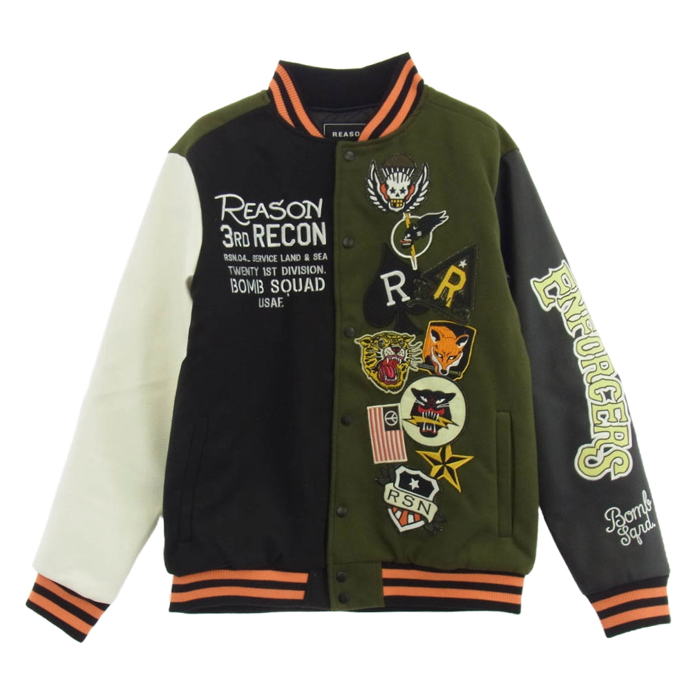 REASON リーズン パッチワーク フェイクレザー切替 スタジアム ジャケット スタジャン マルチカラー系 M【中古】