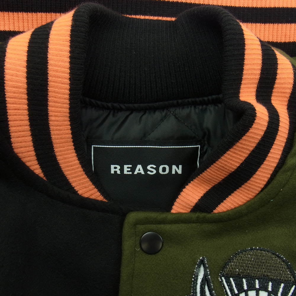 REASON リーズン パッチワーク フェイクレザー切替 スタジアム ジャケット スタジャン マルチカラー系 M【中古】