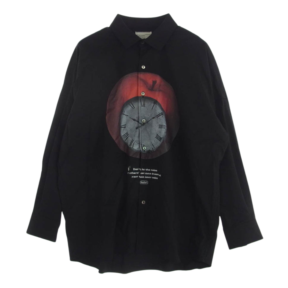SHAREEF シャリーフ APPLE L/S SHIRTS アップル プリント 長袖 シャツ ブラック系 1【中古】