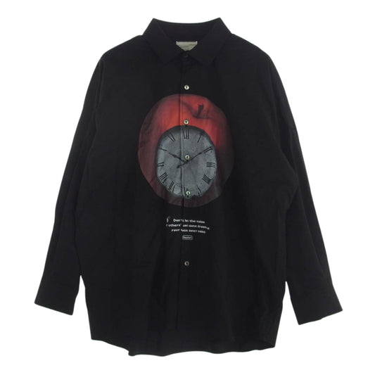 SHAREEF シャリーフ APPLE L/S SHIRTS アップル プリント 長袖 シャツ ブラック系 1【中古】