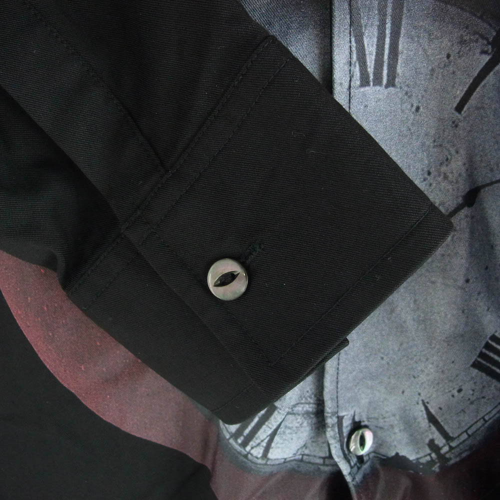 SHAREEF シャリーフ APPLE L/S SHIRTS アップル プリント 長袖 シャツ ブラック系 1【中古】