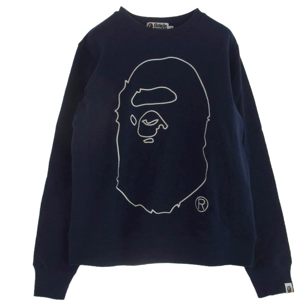 A BATHING APE アベイシングエイプ 001SWA801002X BAPE エイプ ベイプ 刺繍 大猿 スウェット ネイビー系 M【中古】