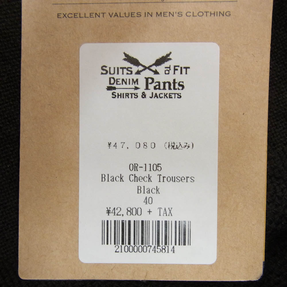 ORGUEIL オルゲイユ OR-1105 Black Check Trousers ブラック チェック トラウザーズ パンツ ブラック系 40【新古品】【未使用】【中古】