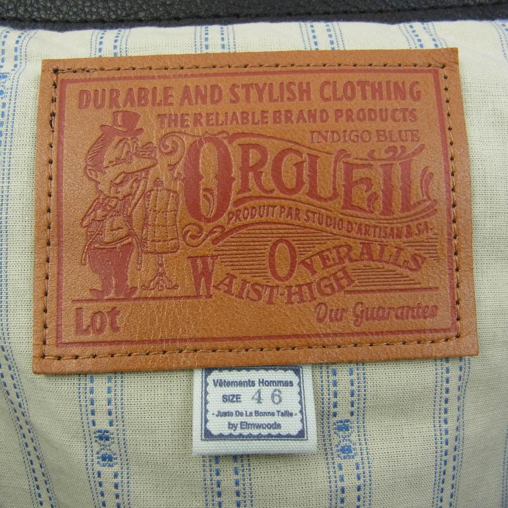 オルゲイユ OR-073 LEATHER WORKERS GILET カウレザー ワーク ベスト ジレ ブラック系 46【新古品】【未使用】【中古】