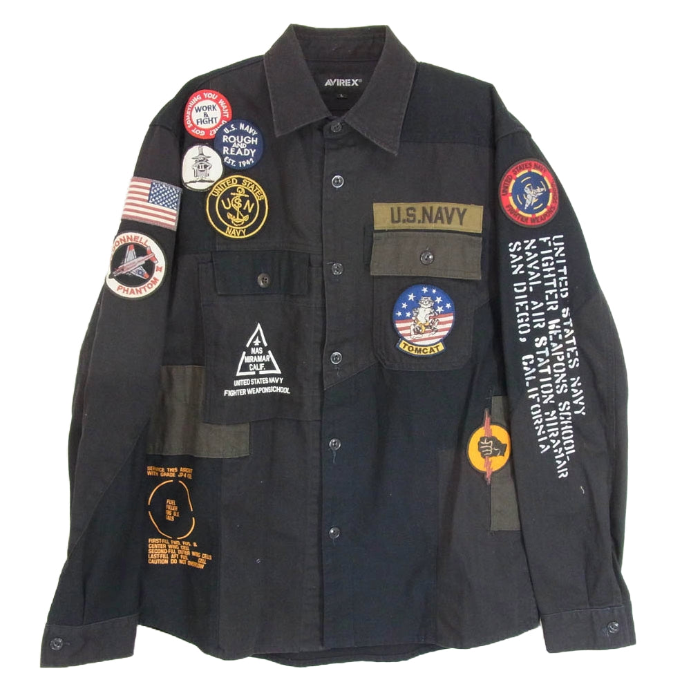 AVIREX アヴィレックス 6105136 REMAKE MILITARY SHIRT リメイク ミリタリー シャツ ブラック系 L【中古】
