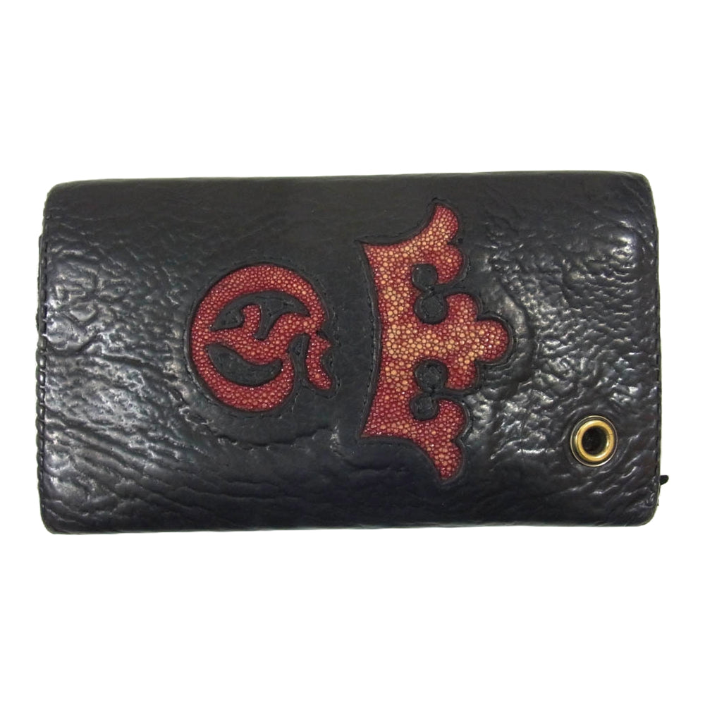 GABOR ガボール ガボラトリー インターナショナル スティングレイインレイ Gクラウン レザー ロングウォレット 長財布 ブラック系【中古】