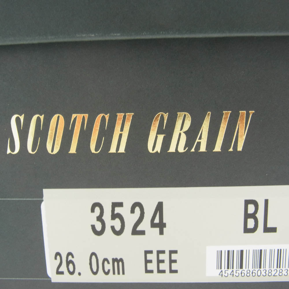 SCOTCH GRAIN スコッチグレイン 3524 カーフレザー プレーントゥ レザー シューズ ブラック系 26cmEEE【新古品】【未使用】【中古】