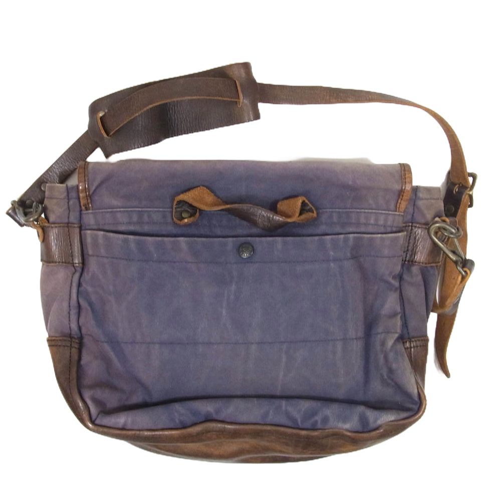 LOST CONTROL ロストコントロール キャンバス × レザー ショルダー バッグ ブルー系【中古】