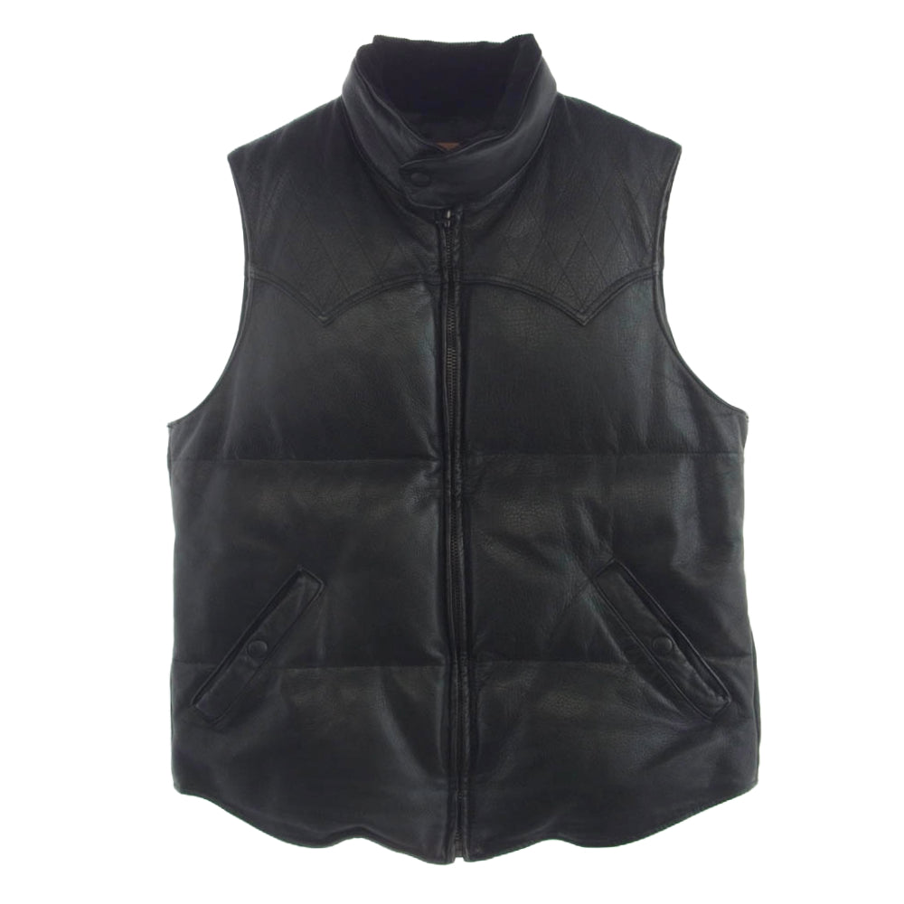 RUDE GALLERY BLACK REBEL ルードギャラリーブラックレーベル 15AW OUTSIDERS LEATHER DOWN VEST アウトサイダー レザー ダウン ベスト ブラック系 L【中古】
