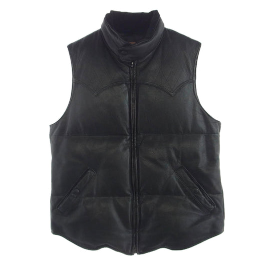 RUDE GALLERY BLACK REBEL ルードギャラリーブラックレーベル 15AW OUTSIDERS LEATHER DOWN VEST アウトサイダー レザー ダウン ベスト ブラック系 L【中古】