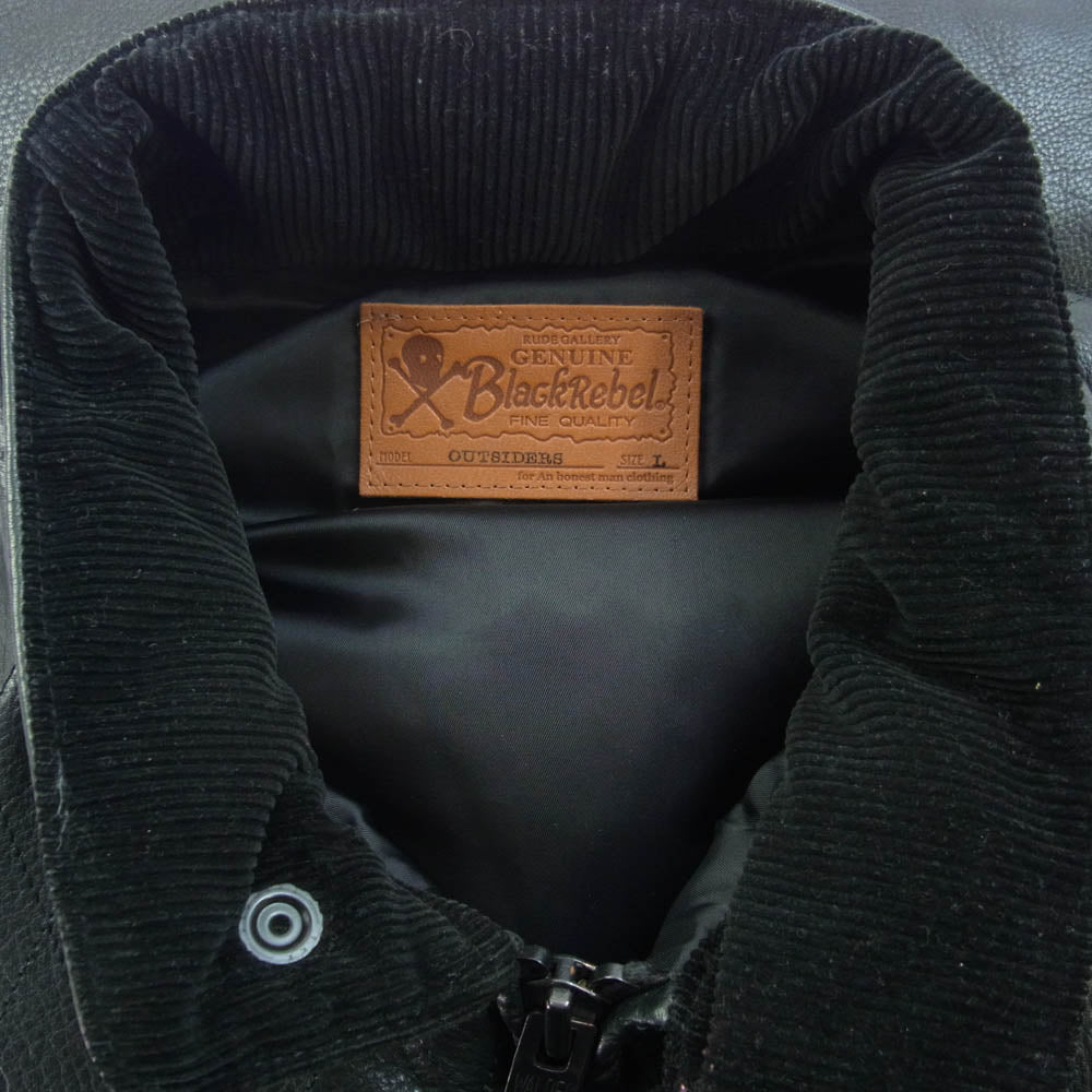 RUDE GALLERY BLACK REBEL ルードギャラリーブラックレーベル 15AW OUTSIDERS LEATHER DOWN VEST アウトサイダー レザー ダウン ベスト ブラック系 L【中古】