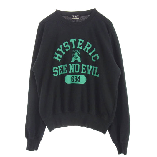 HYSTERIC GLAMOUR ヒステリックグラマー 02201CS03 SEE NO EVIL シーノーエビル クルーネック スウェット ブラック系 S【中古】