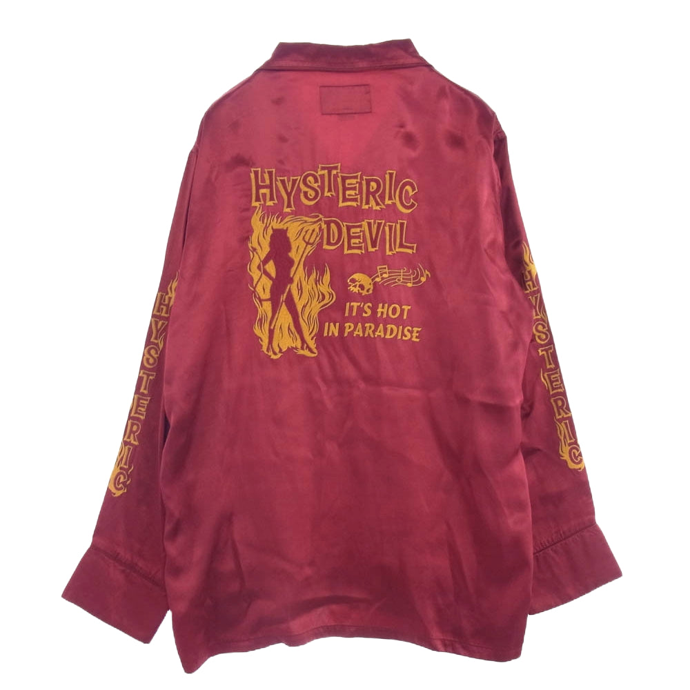 HYSTERIC GLAMOUR ヒステリックグラマー 02181AH04 DEVIL ヒステリックデビル オープンカラー 刺繍 レーヨン 長袖 シャツ ジャケット ワインレッド系 M【中古】
