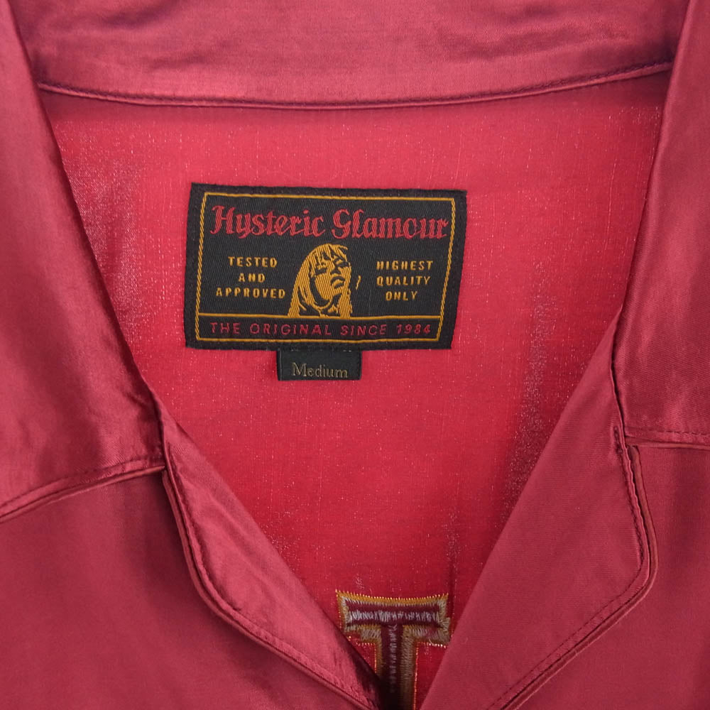 HYSTERIC GLAMOUR ヒステリックグラマー 02181AH04 DEVIL ヒステリックデビル オープンカラー 刺繍 レーヨン 長袖 シャツ ジャケット ワインレッド系 M【中古】