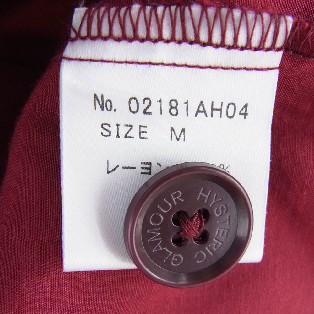 HYSTERIC GLAMOUR ヒステリックグラマー 02181AH04 DEVIL ヒステリックデビル オープンカラー 刺繍 レーヨン 長袖 シャツ ジャケット ワインレッド系 M【中古】