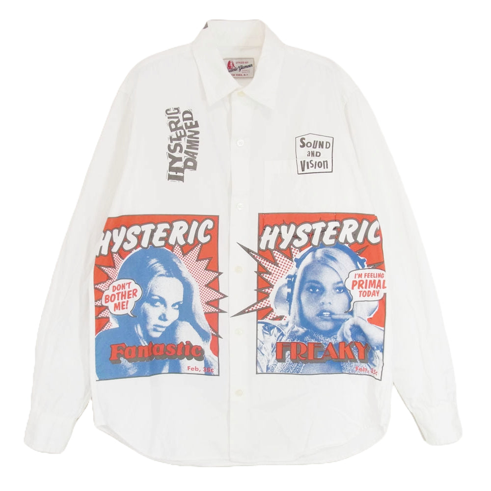 HYSTERIC GLAMOUR ヒステリックグラマー 02193AH08 FANTASTIC ファンタスティック レギュラーカラー 長袖 シャツ ホワイト系 S【中古】