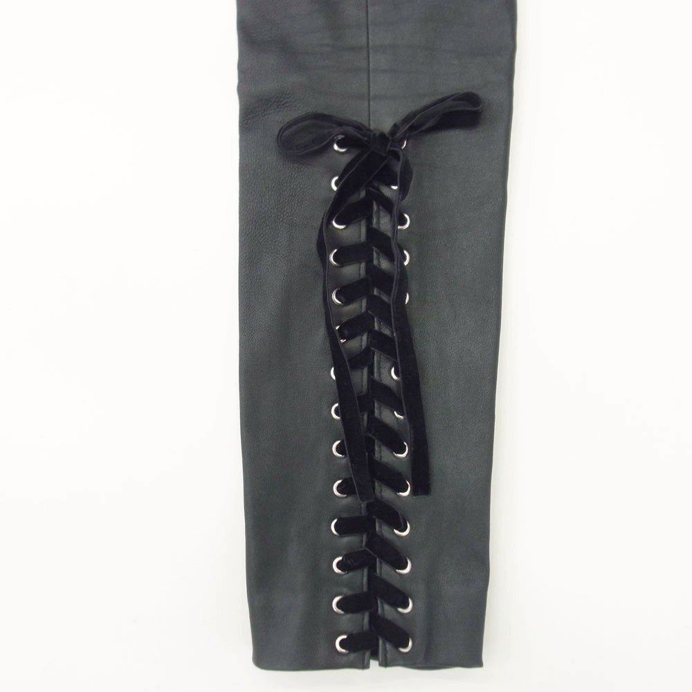 G.V.G.V. ジーヴィージーヴィー シープレザー 編み上げ スリムフィット パンツ ブラック系 36【中古】