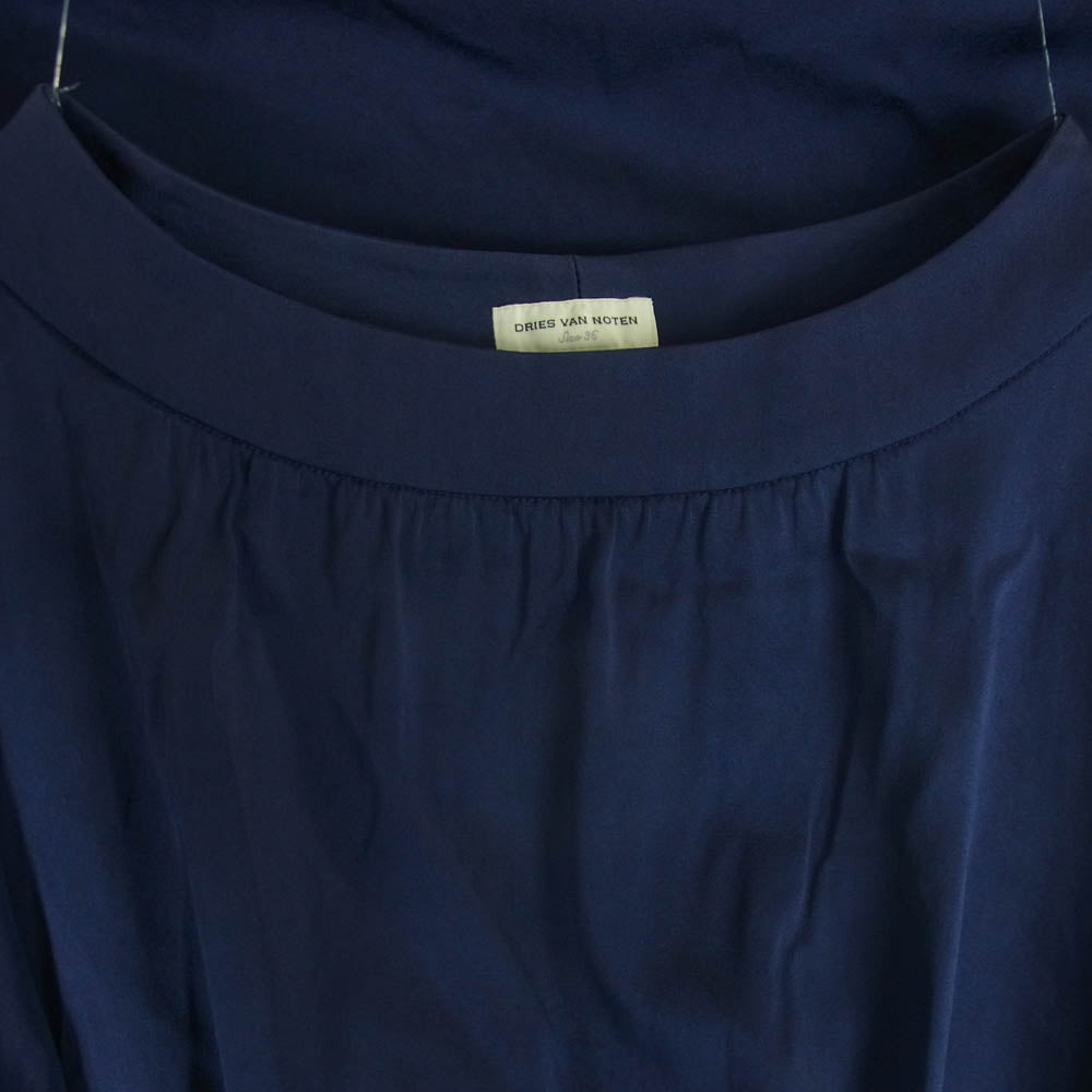 DRIES VAN NOTEN ドリスヴァンノッテン レーヨン オフネック 長袖 ロング ドレス ワンピース ネイビー系 36【中古】