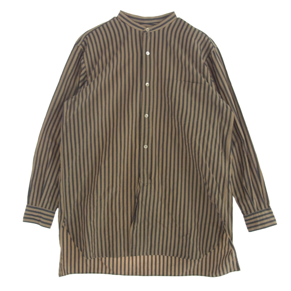 COMOLI コモリ 16AW J03-02002 ロンドンストライプ バンドカラー 長袖 シャツ コモリシャツ ベージュ系 ネイビー系 2【中古】