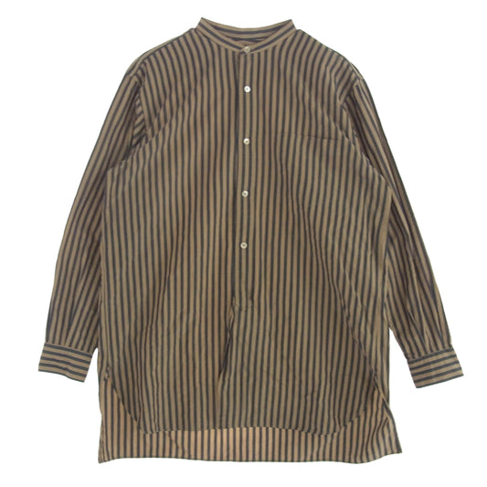 COMOLI コモリ 16AW J03-02002 ロンドンストライプ バンドカラー 長袖 シャツ コモリシャツ ベージュ系 ネイビー系 2【中古】