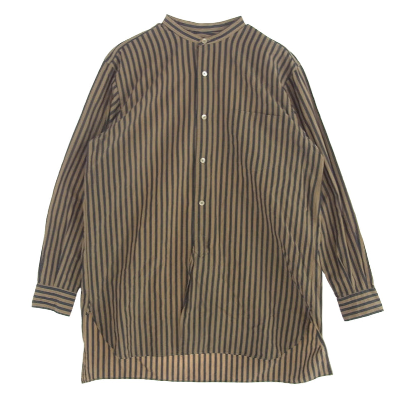 COMOLI コモリ 16AW J03-02002 ロンドンストライプ バンドカラー 長袖 シャツ コモリシャツ ベージュ系 ネイビー系 2【中古】