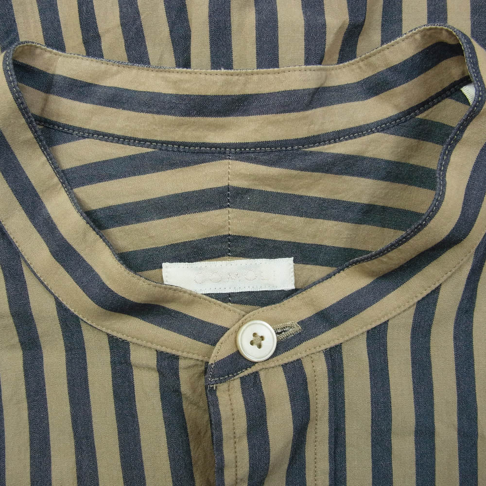 COMOLI コモリ 16AW J03-02002 ロンドンストライプ バンドカラー 長袖 シャツ コモリシャツ ベージュ系 ネイビー系 2【中古】