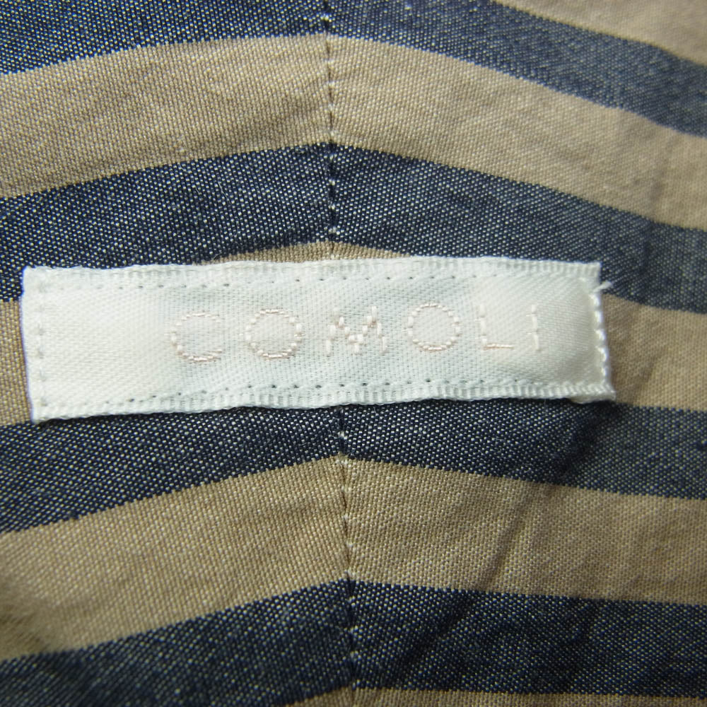 COMOLI コモリ 16AW J03-02002 ロンドンストライプ バンドカラー 長袖 シャツ コモリシャツ ベージュ系 ネイビー系 2【中古】