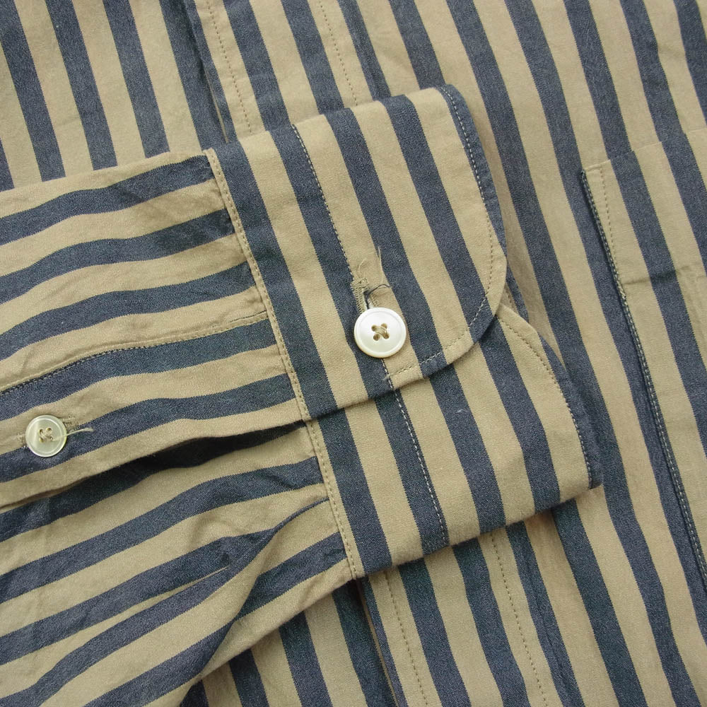 COMOLI コモリ 16AW J03-02002 ロンドンストライプ バンドカラー 長袖 シャツ コモリシャツ ベージュ系 ネイビー系 2【中古】