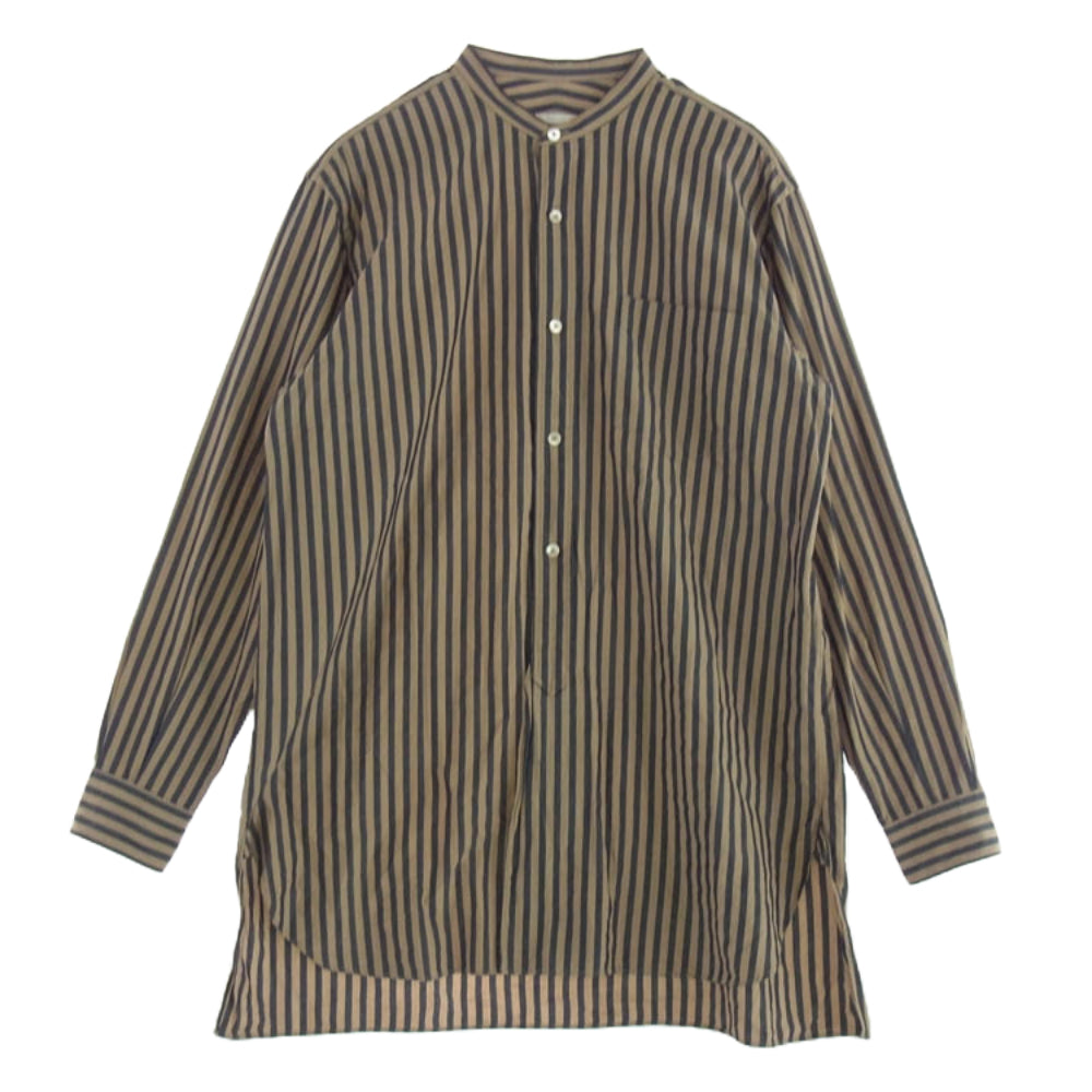 COMOLI コモリ 16AW J03-02002 ロンドンストライプ バンドカラー 長袖 シャツ コモリシャツ ベージュ系 ネイビー系 2【中古】