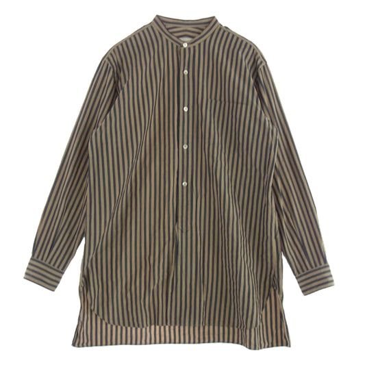COMOLI コモリ 16AW J03-02002 ロンドンストライプ バンドカラー 長袖 シャツ コモリシャツ ベージュ系 ネイビー系 2【中古】