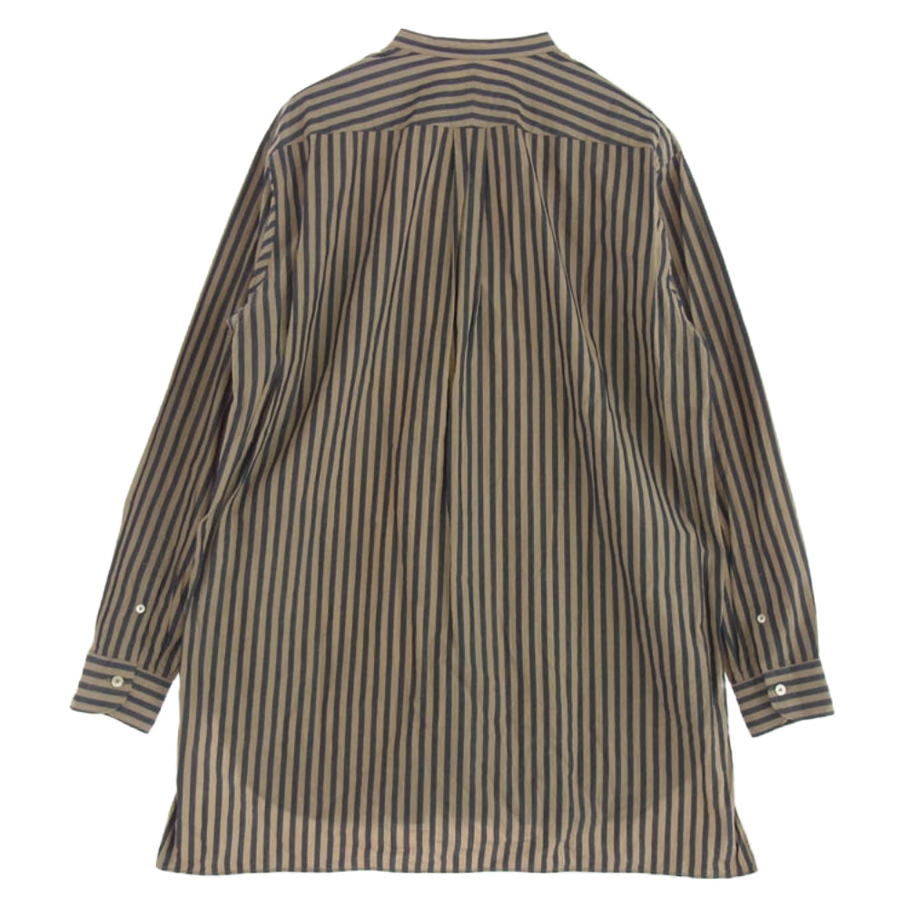COMOLI コモリ 16AW J03-02002 ロンドンストライプ バンドカラー 長袖 シャツ コモリシャツ ベージュ系 ネイビー系 2【中古】