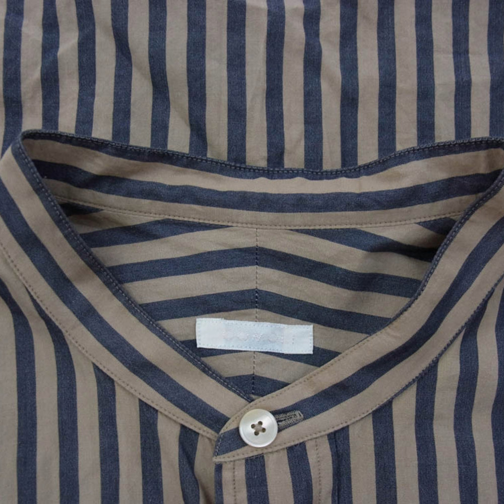 COMOLI コモリ 16AW J03-02002 ロンドンストライプ バンドカラー 長袖 シャツ コモリシャツ ベージュ系 ネイビー系 2【中古】