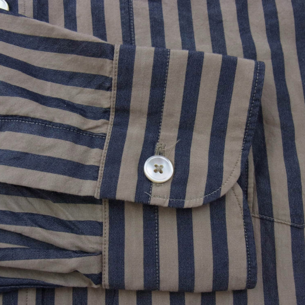 COMOLI コモリ 16AW J03-02002 ロンドンストライプ バンドカラー 長袖 シャツ コモリシャツ ベージュ系 ネイビー系 2【中古】