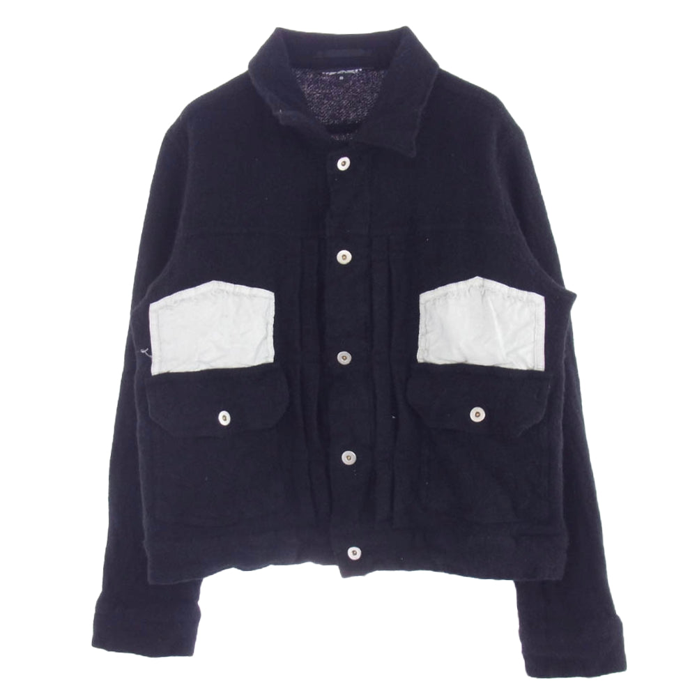 BLACK COMME des GARCONS ブラックコムデギャルソン 24AW 1N-JO13 伸縮 ウールブレンド バイカラー デザイン トラッカー ジャケット ウール Gジャン ブラック系 S【中古】