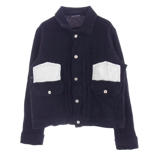 BLACK COMME des GARCONS ブラックコムデギャルソン 24AW 1N-JO13 伸縮 ウールブレンド バイカラー デザイン トラッカー ジャケット ウール Gジャン ブラック系 S【中古】