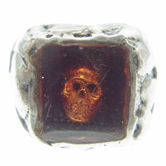 ドライボーンズ スクエア スカル リング シルバー系 レッド系 18.5号【中古】