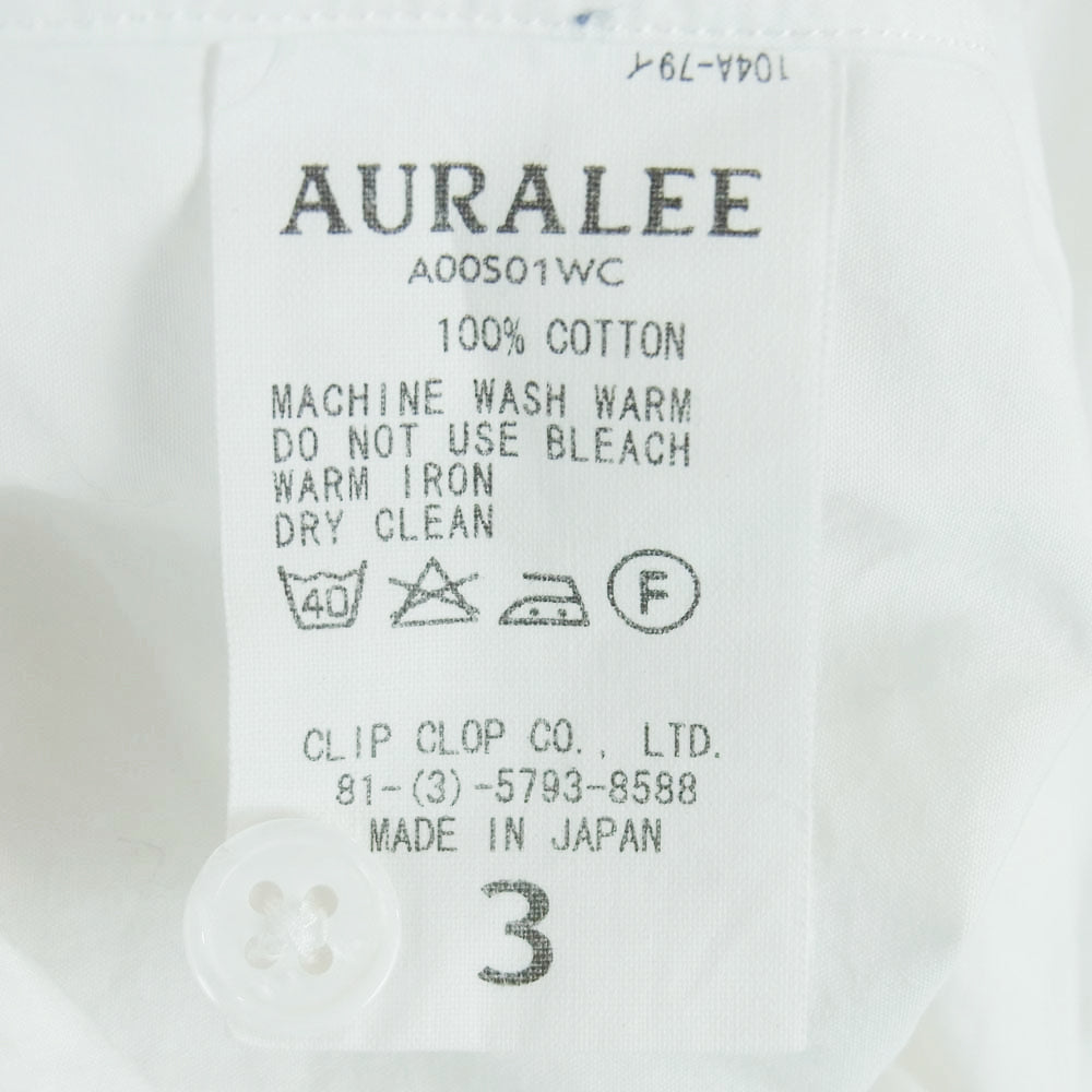 AURALEE オーラリー A00S01WC ウェザークロス オープンカラー 長袖 シャツ コットン 日本製 ホワイト系 3【中古】