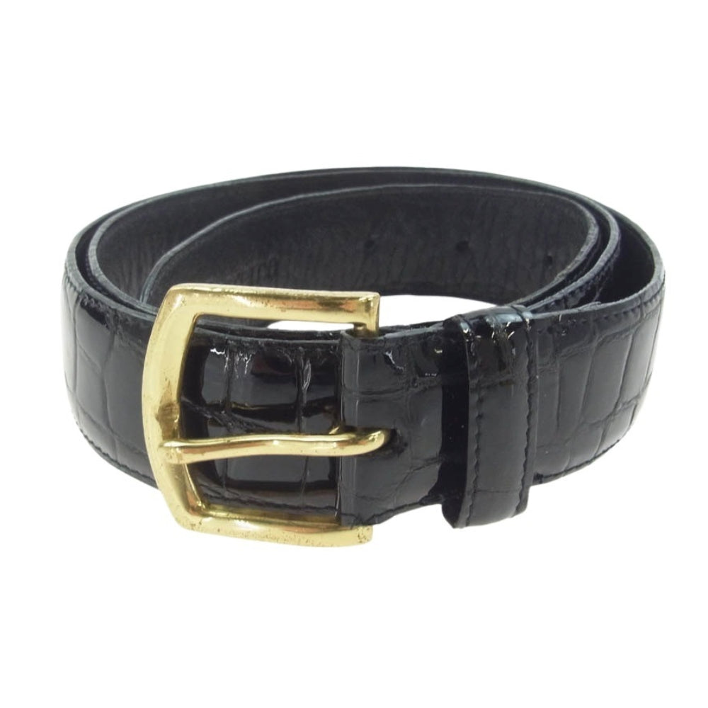 Supreme シュプリーム 13SS Croc Belt 型押し レザー ベルト ブラック系 S/M【中古】