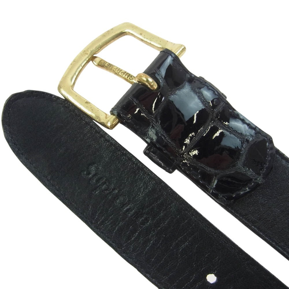 Supreme シュプリーム 13SS Croc Belt 型押し レザー ベルト ブラック系 S/M【中古】