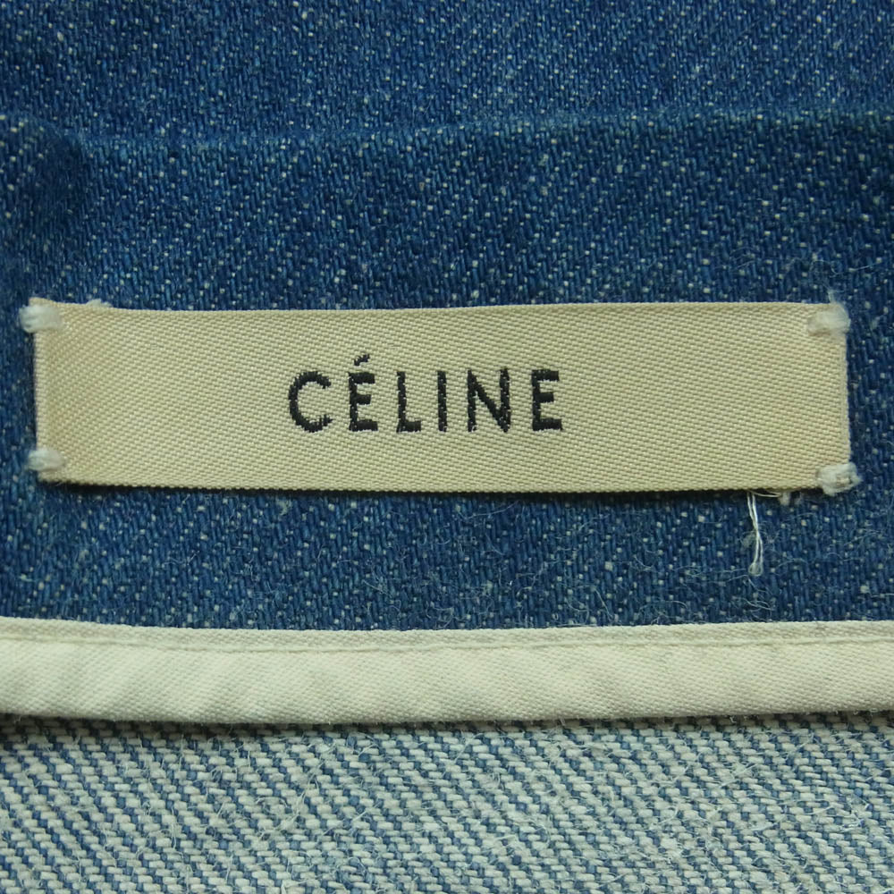 CELINE セリーヌ デニム ボートネック ノーカラー ジップアップ カットソー トップス インディゴブルー系 38【中古】