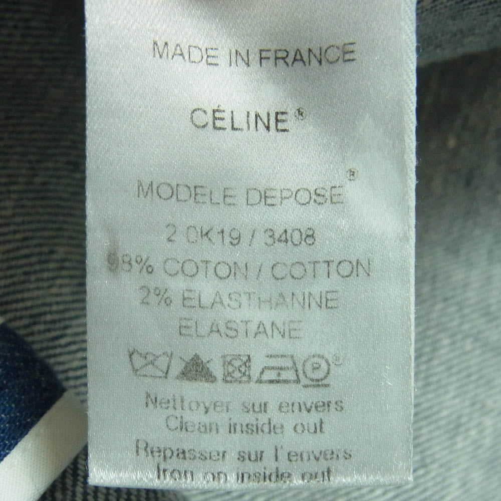 CELINE セリーヌ デニム ボートネック ノーカラー ジップアップ カットソー トップス インディゴブルー系 38【中古】